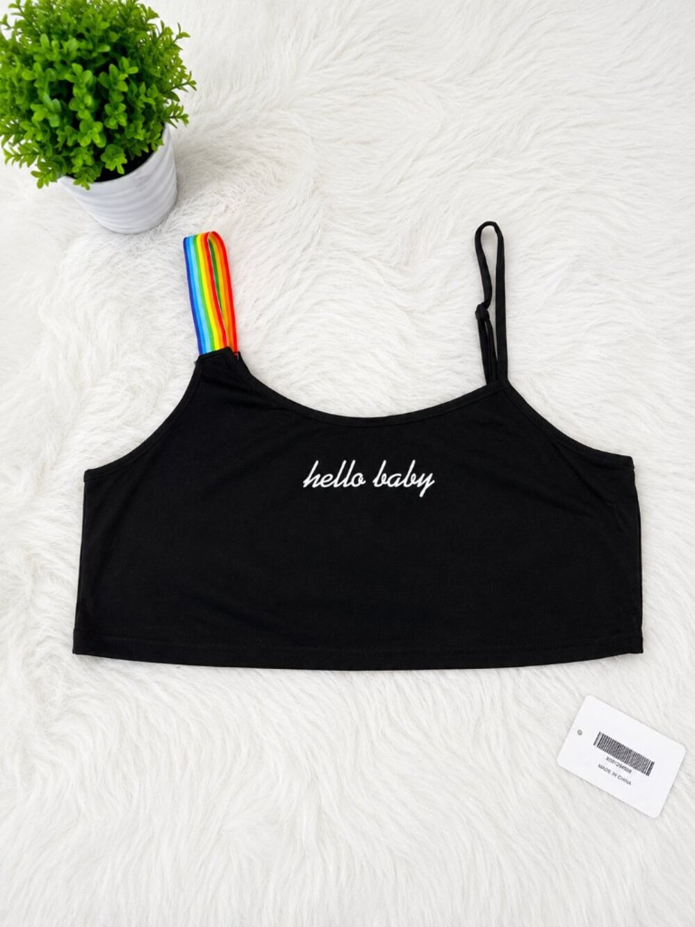 NWT "Hello Baby" Asymmetrical Crop Tank Top